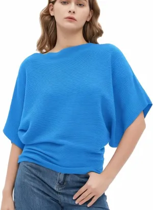 Boat Neck Short Batwing Sleeve Pullover Knit Sweaters Off Shoulder Cute Tops for Women