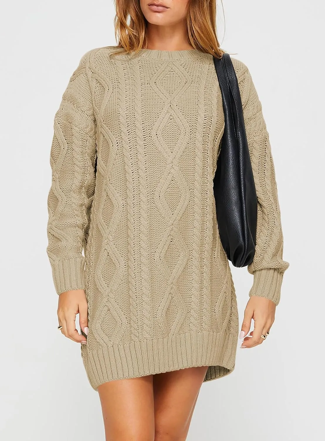 Cakulo Womens Oversized Cable Knit Sweater Dress 2025 Fall Pullover Chunky Long Sweaters Vintage Knitted Dresses