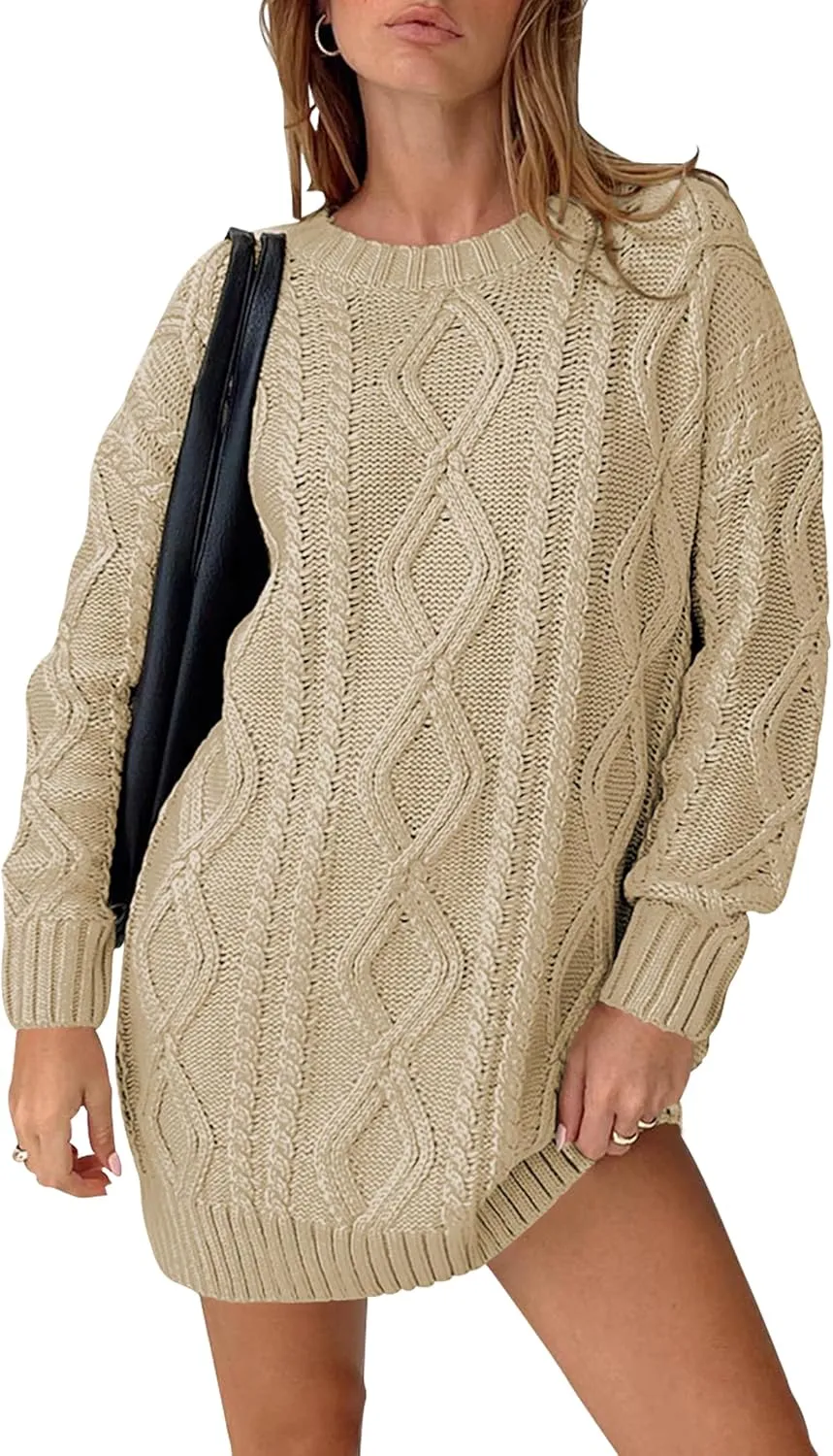 Cakulo Womens Oversized Cable Knit Sweater Dress 2025 Fall Pullover Chunky Long Sweaters Vintage Knitted Dresses