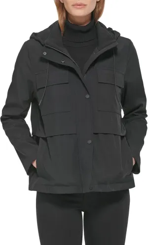 Calvin Klein Women's Rain Anorak Cotton Jacket with Snap and Zip Closure (Standard and Plus Size)