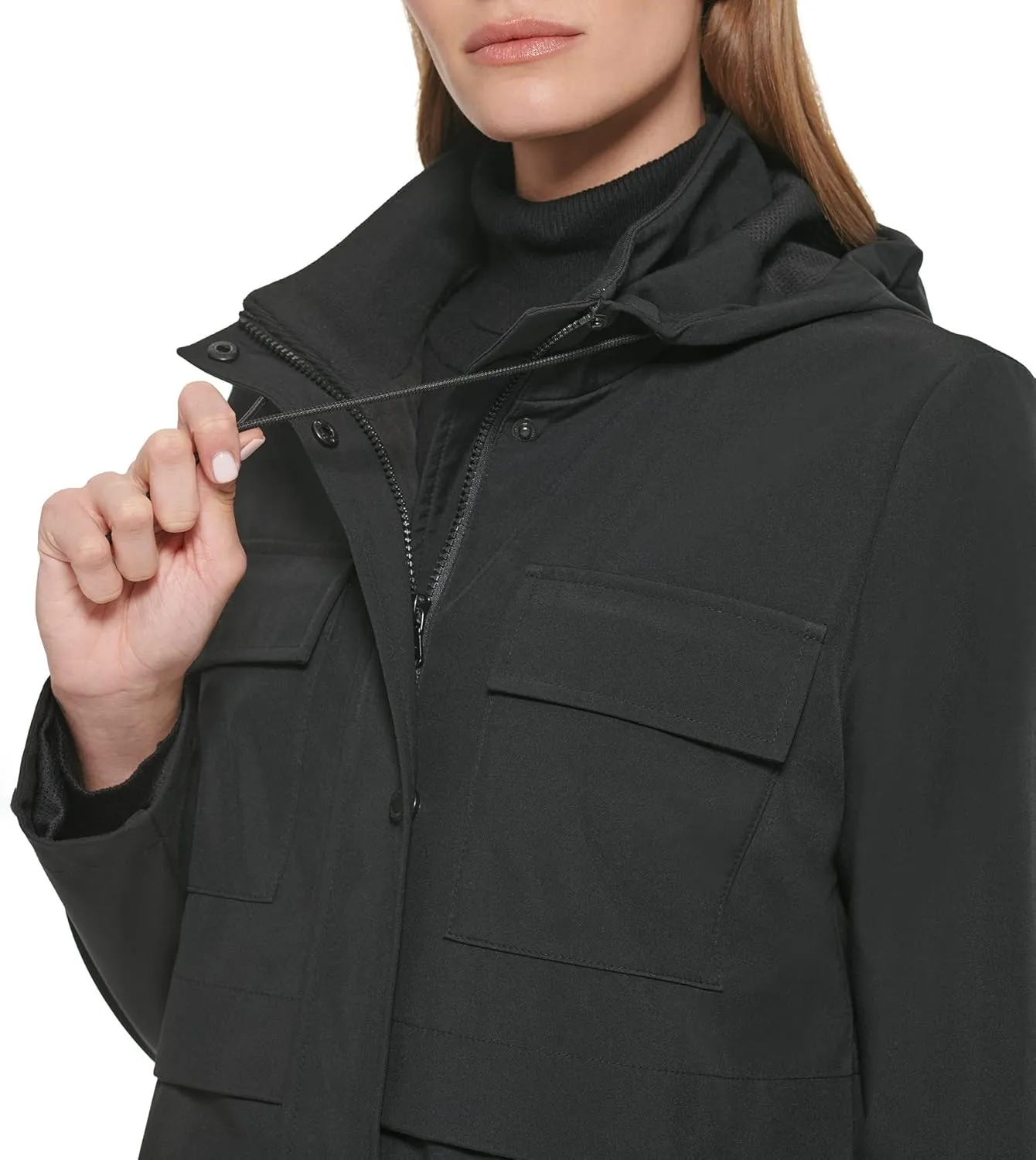 Calvin Klein Women's Rain Anorak Cotton Jacket with Snap and Zip Closure (Standard and Plus Size)
