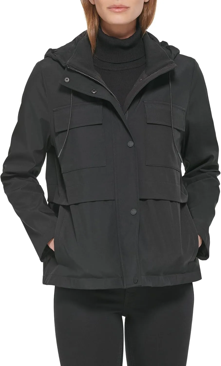 Calvin Klein Women's Rain Anorak Cotton Jacket with Snap and Zip Closure (Standard and Plus Size)
