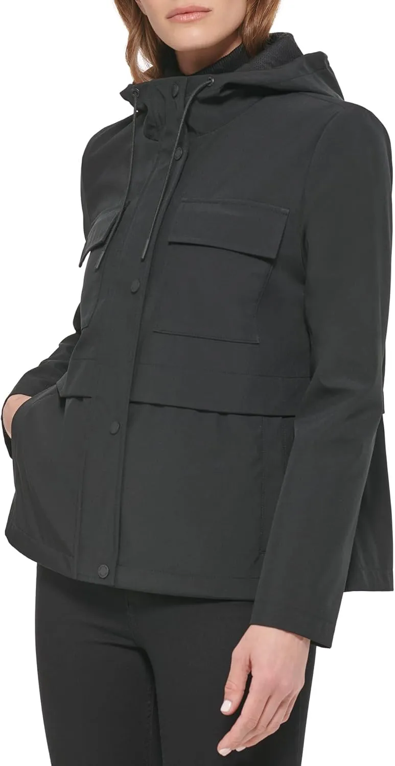 Calvin Klein Women's Rain Anorak Cotton Jacket with Snap and Zip Closure (Standard and Plus Size)