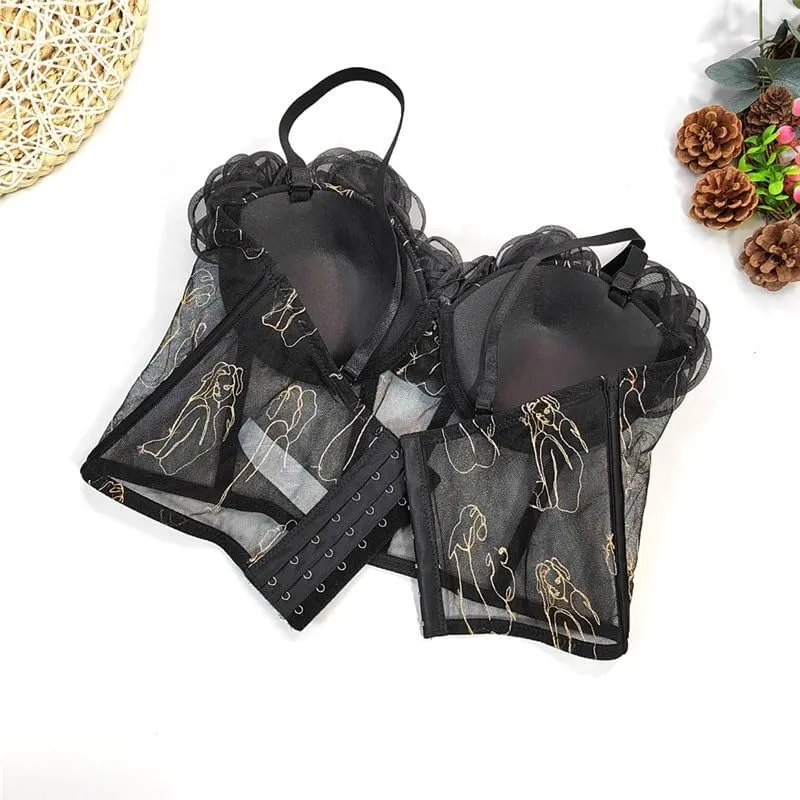 Camisole Vest Outer Wear Embroidered Top with Neckline Three-Dimensional Flowers Tube Top Underwear