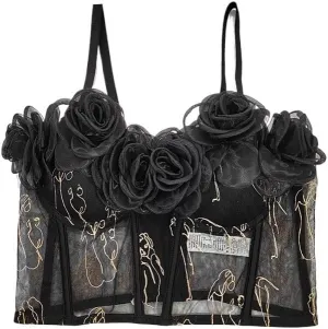 Camisole Vest Outer Wear Embroidered Top with Neckline Three-Dimensional Flowers Tube Top Underwear