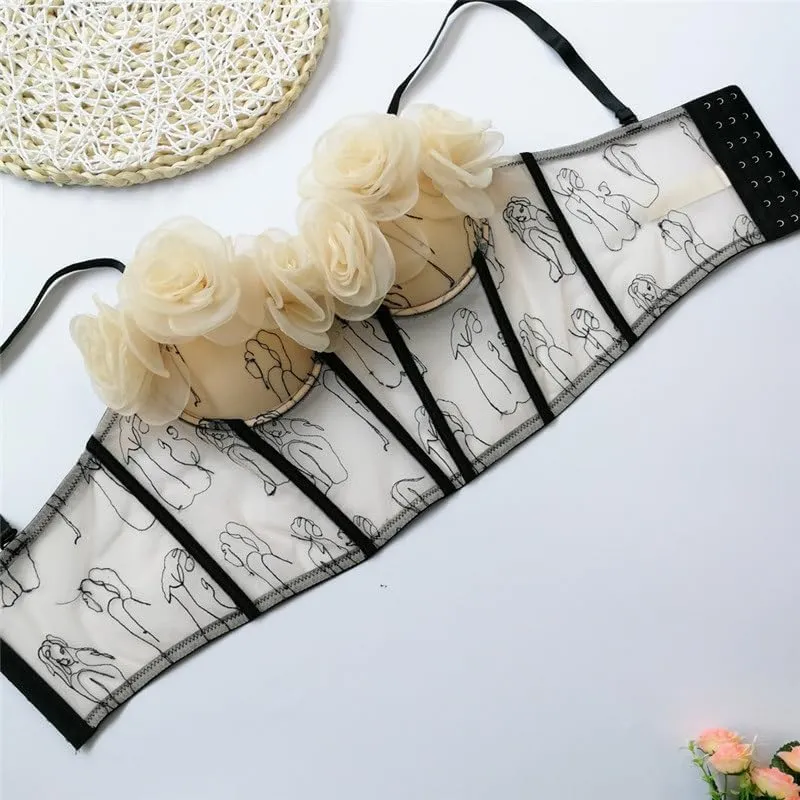 Camisole Vest Outer Wear Embroidered Top with Neckline Three-Dimensional Flowers Tube Top Underwear