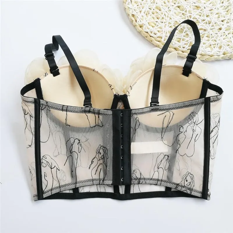 Camisole Vest Outer Wear Embroidered Top with Neckline Three-Dimensional Flowers Tube Top Underwear