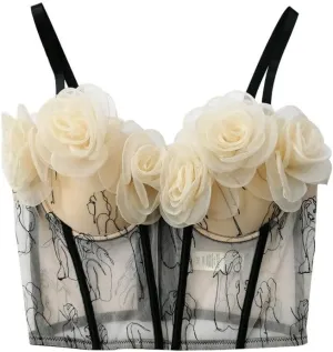 Camisole Vest Outer Wear Embroidered Top with Neckline Three-Dimensional Flowers Tube Top Underwear