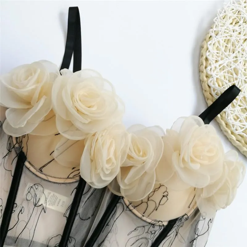 Camisole Vest Outer Wear Embroidered Top with Neckline Three-Dimensional Flowers Tube Top Underwear