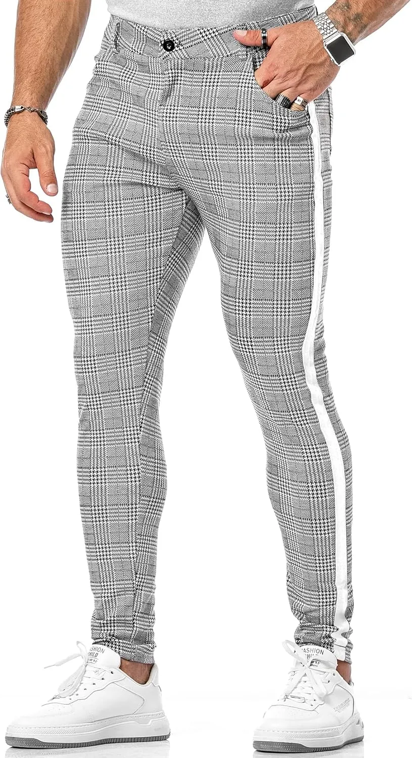 CANGHPGIN Men's Stretch Dress Pants Slim Fit Flat Front Slacks Tapered Casual Pants