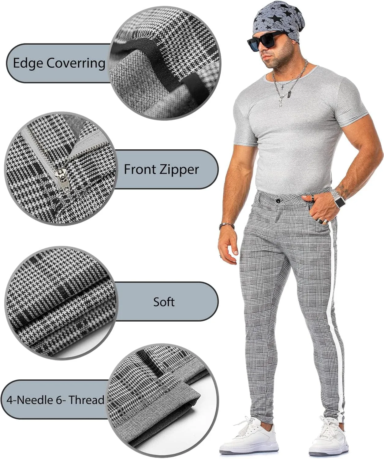 CANGHPGIN Men's Stretch Dress Pants Slim Fit Flat Front Slacks Tapered Casual Pants