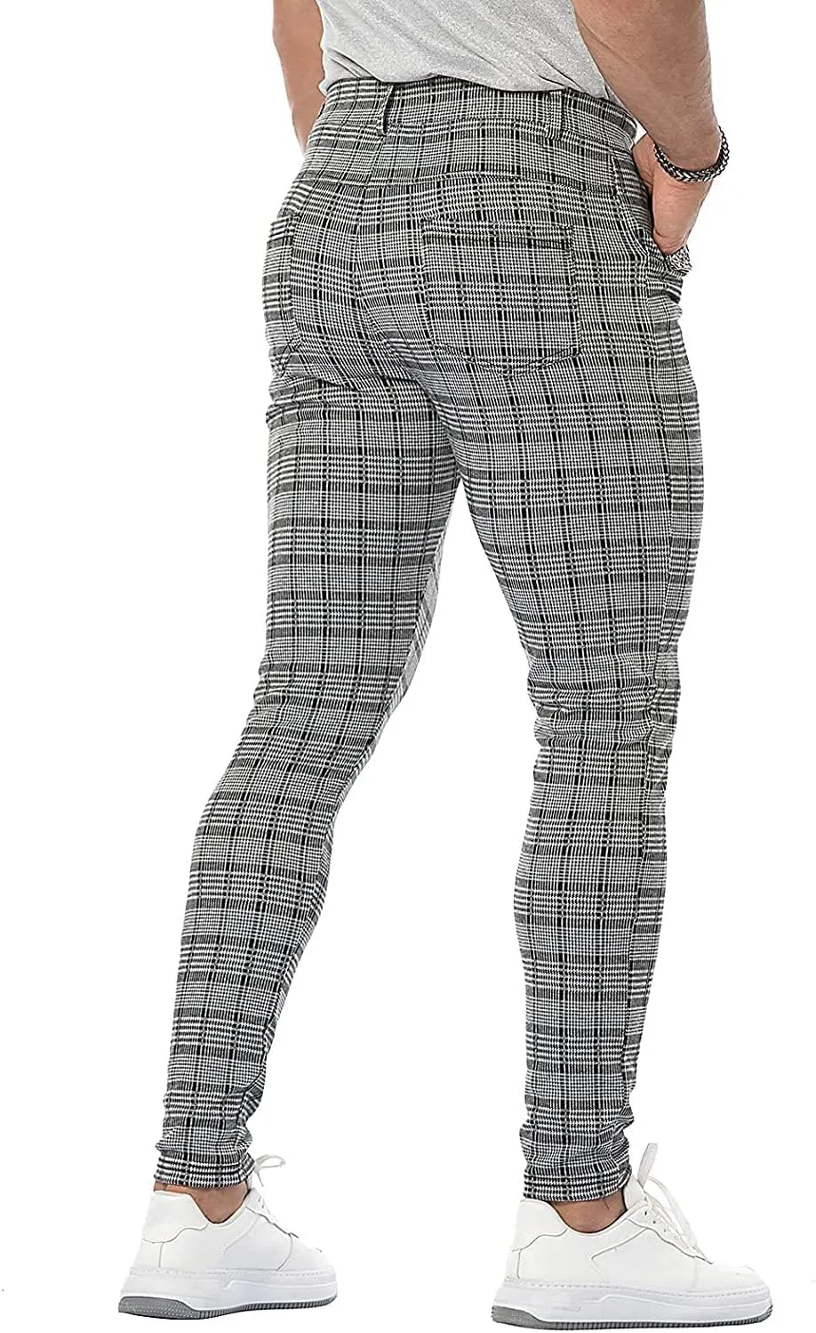 CANGHPGIN Men's Stretch Dress Pants Slim Fit Flat Front Slacks Tapered Casual Pants