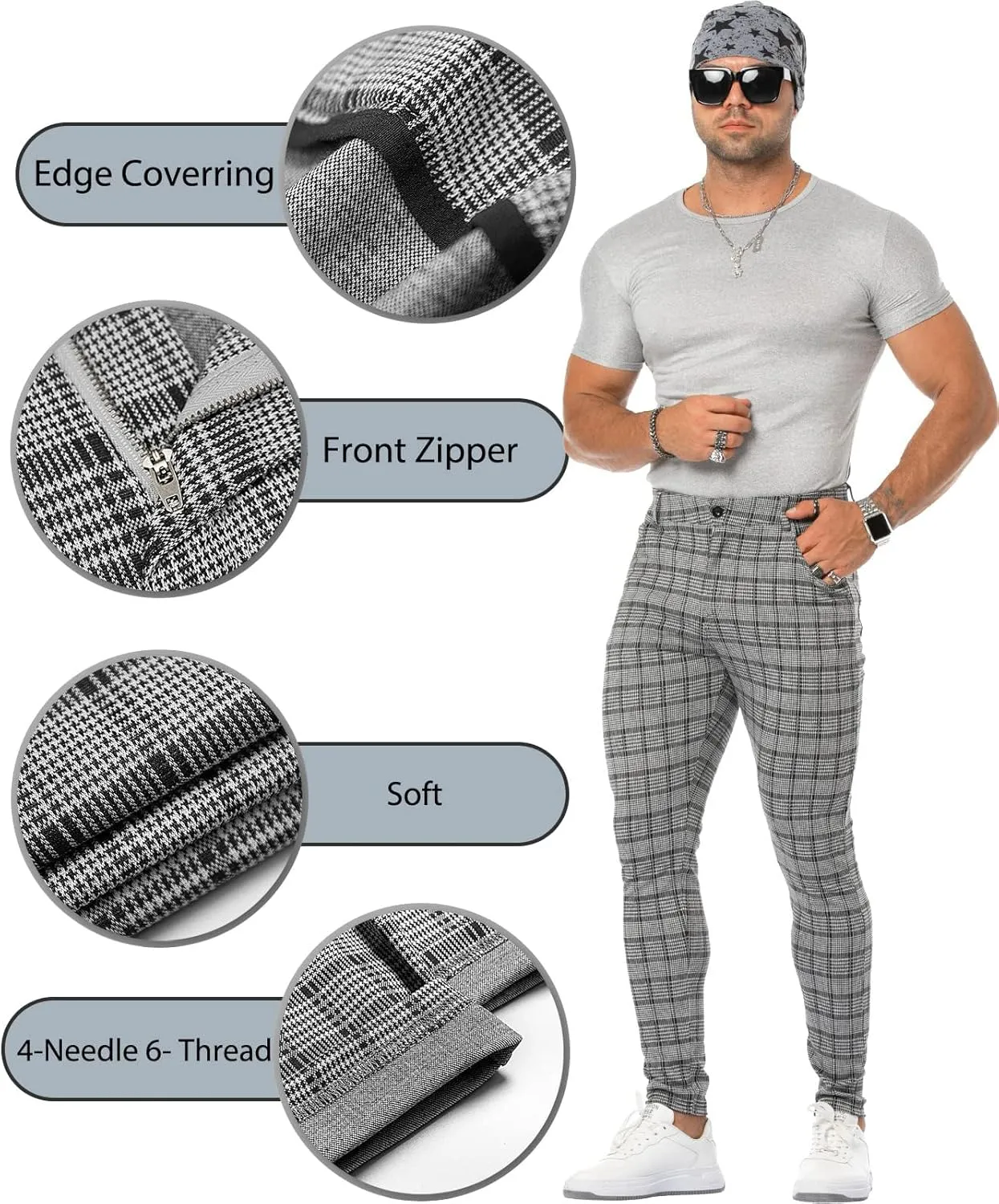 CANGHPGIN Men's Stretch Dress Pants Slim Fit Flat Front Slacks Tapered Casual Pants