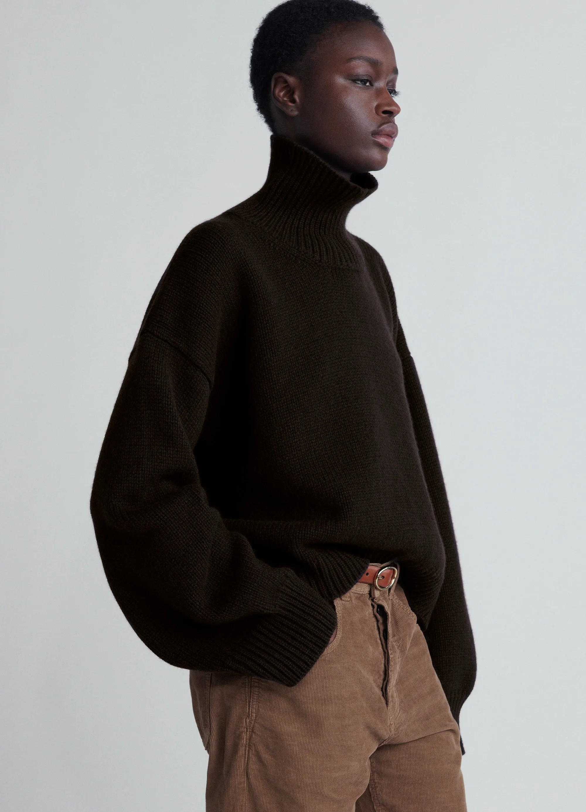 Caragh Crop High Neck in Dark Brown