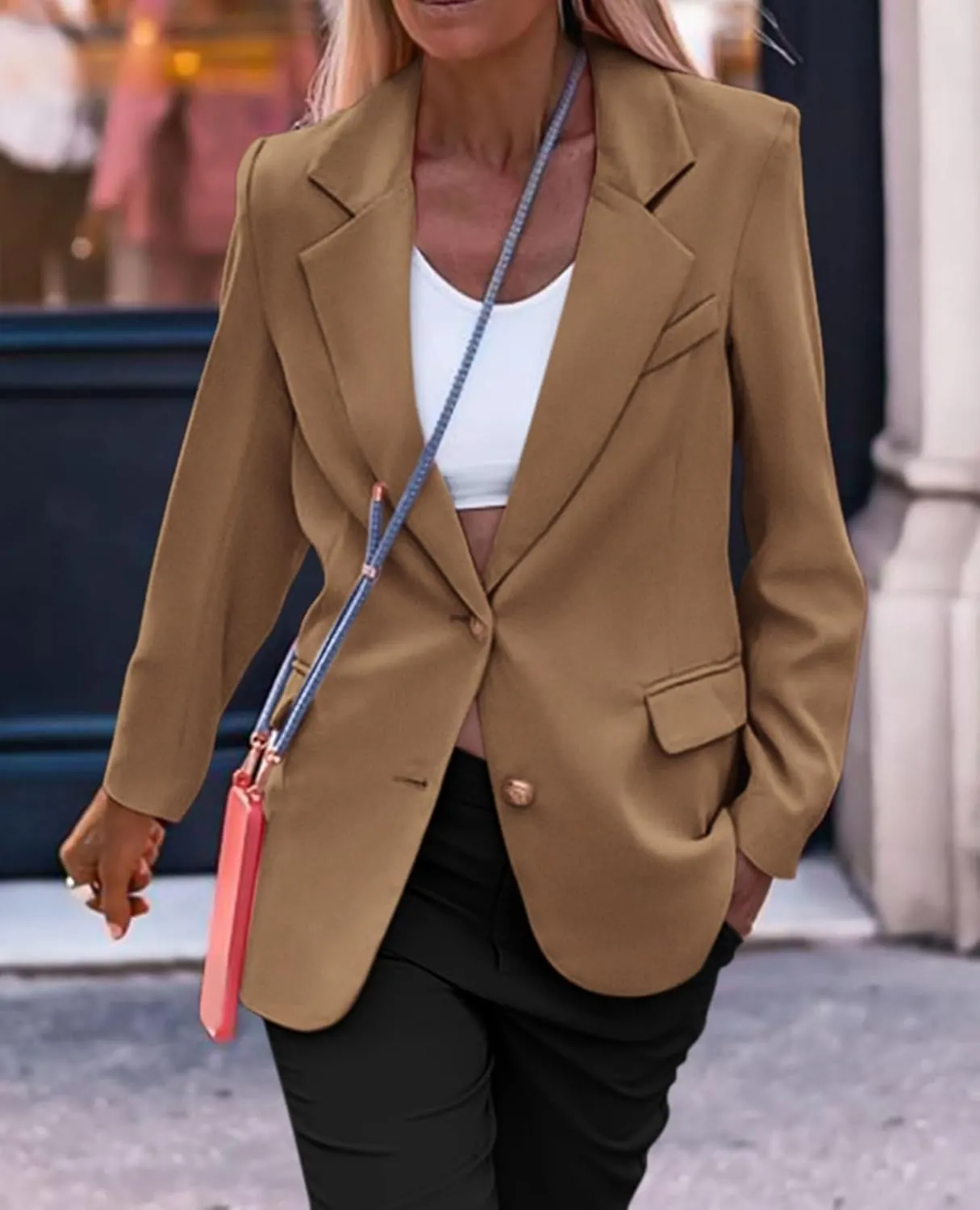 Casual Blazers for Women 2024 Fall Business Long Sleeve Notch Lapel Trendy Work Office Blazer Jackets Outerwear