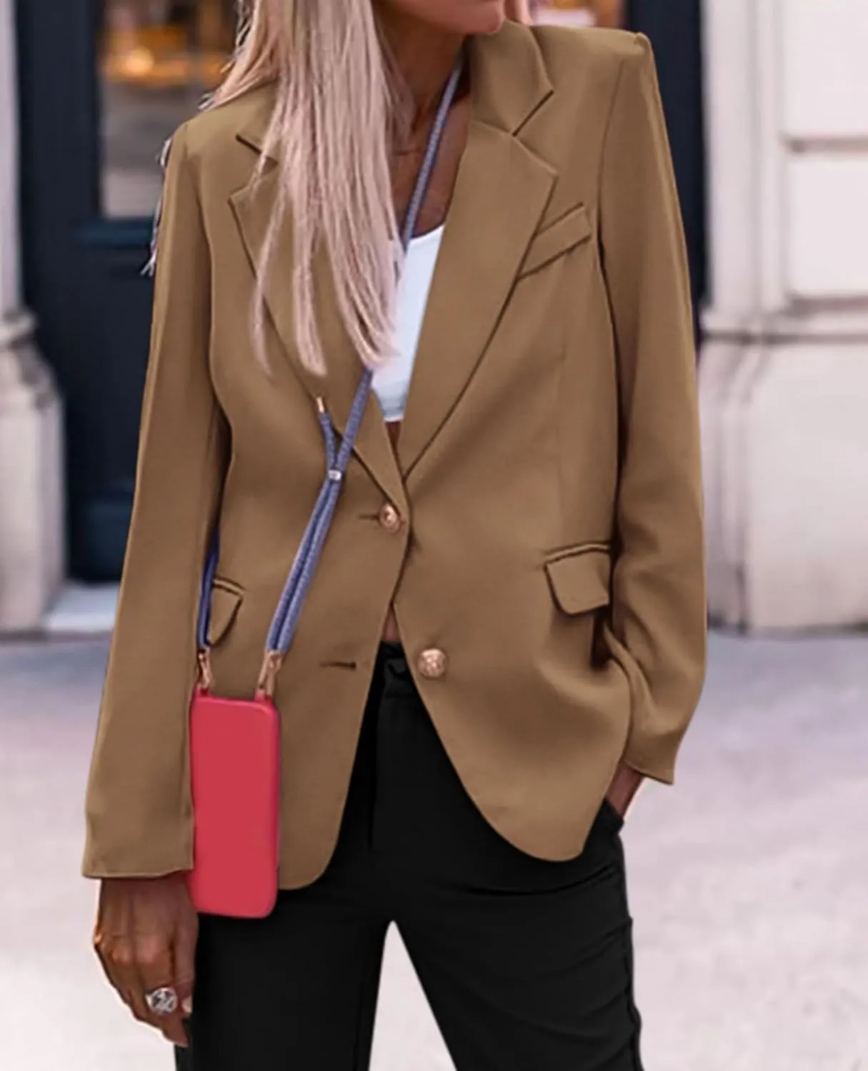 Casual Blazers for Women 2024 Fall Business Long Sleeve Notch Lapel Trendy Work Office Blazer Jackets Outerwear