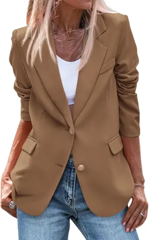 Casual Blazers for Women 2024 Fall Business Long Sleeve Notch Lapel Trendy Work Office Blazer Jackets Outerwear