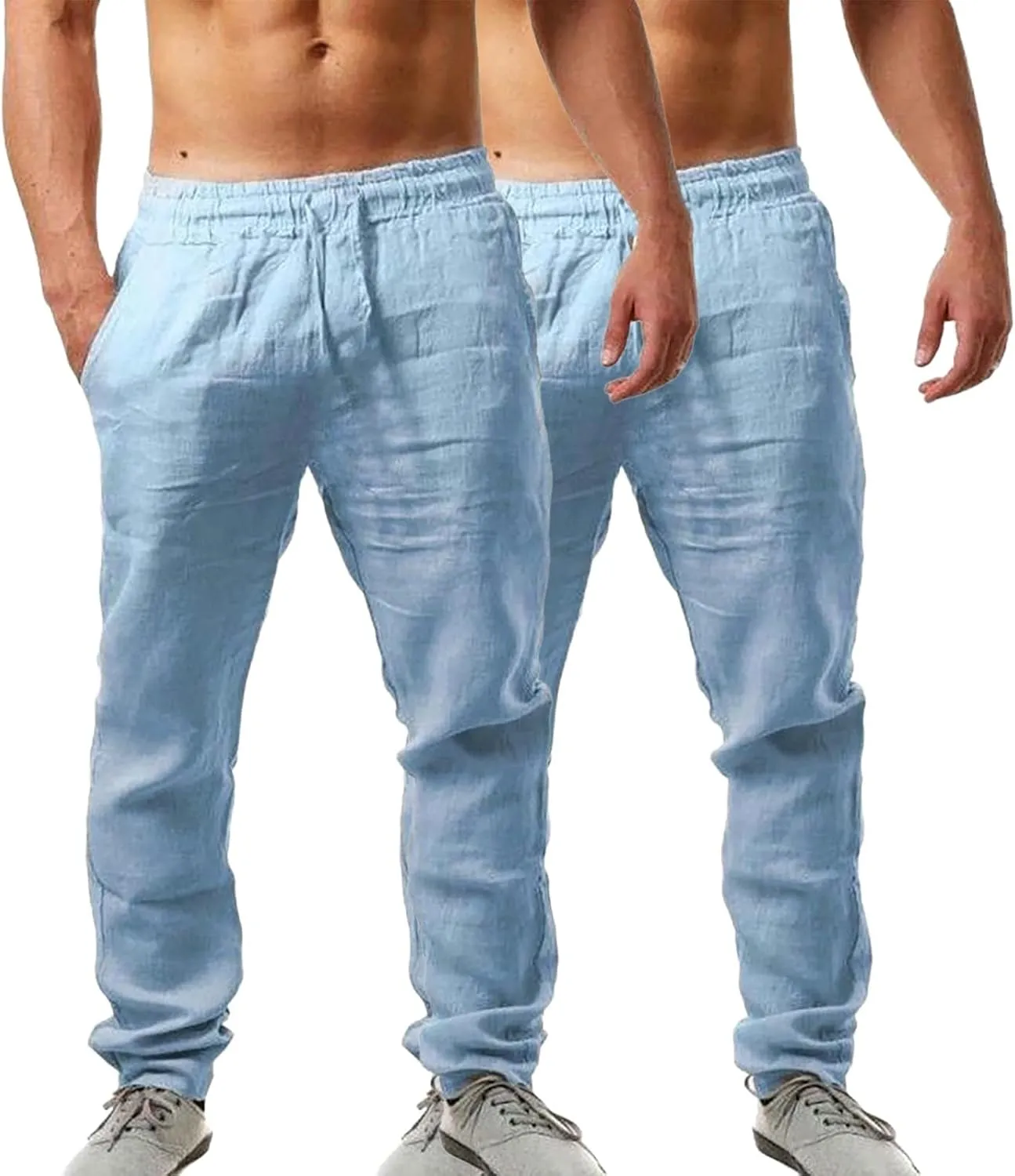 Casual Pants for Men Loose fit Lightweight Drawstring Elastic Waist Pants with Pocket Summer Fashion Vacation Trousers