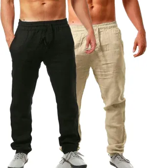 Casual Pants for Men Loose fit Lightweight Drawstring Elastic Waist Pants with Pocket Summer Fashion Vacation Trousers
