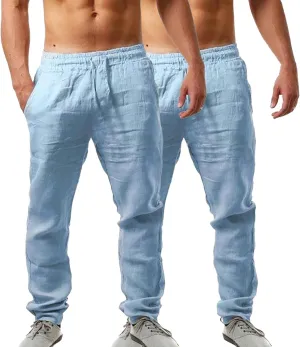 Casual Pants for Men Loose fit Lightweight Drawstring Elastic Waist Pants with Pocket Summer Fashion Vacation Trousers