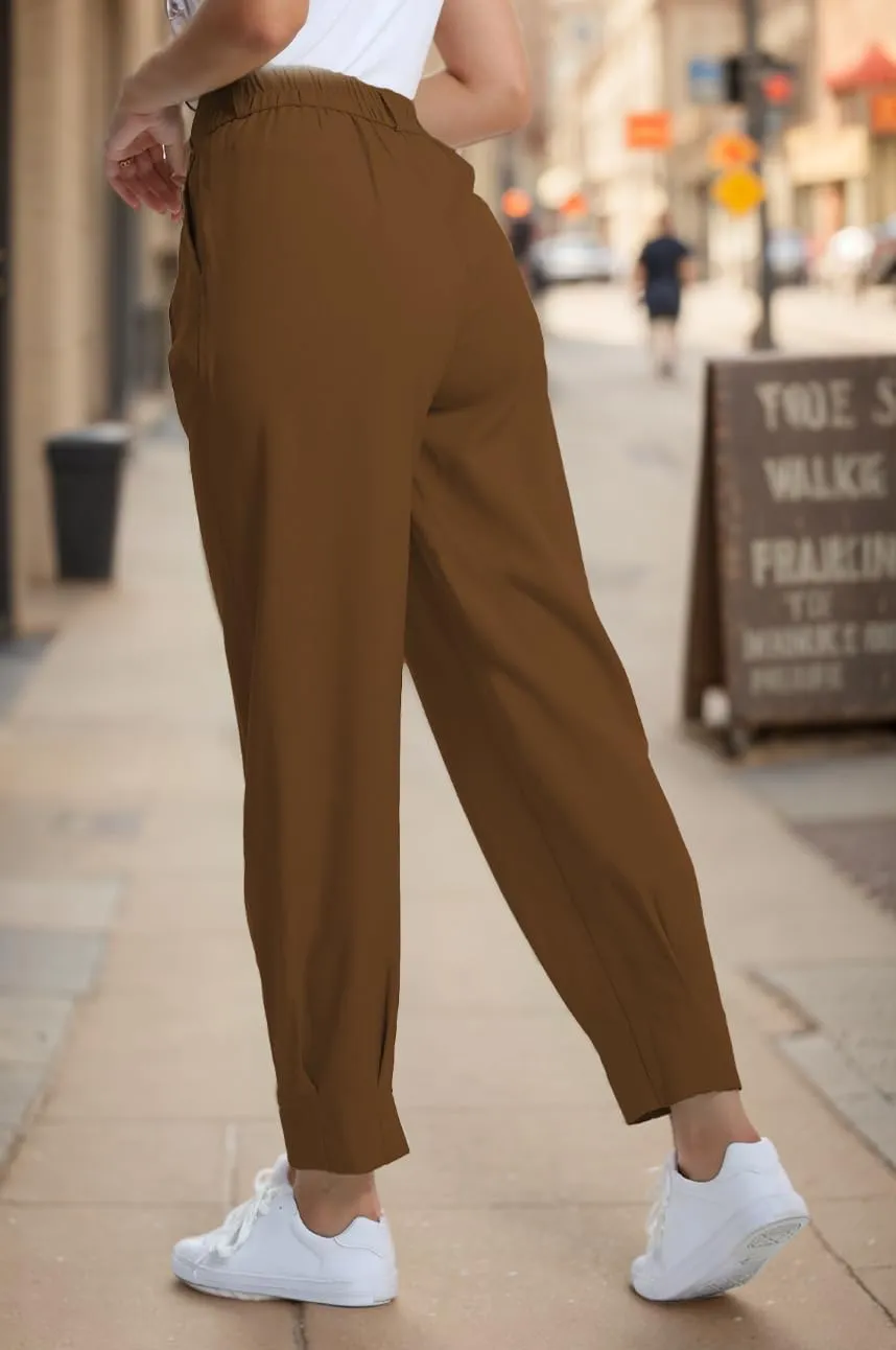 Casual Work Pants Women High Waisted with Pockets Ankle Length Business Traped Slacks Pants Trousers