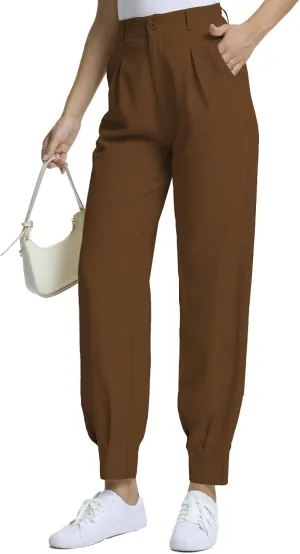 Casual Work Pants Women High Waisted with Pockets Ankle Length Business Traped Slacks Pants Trousers