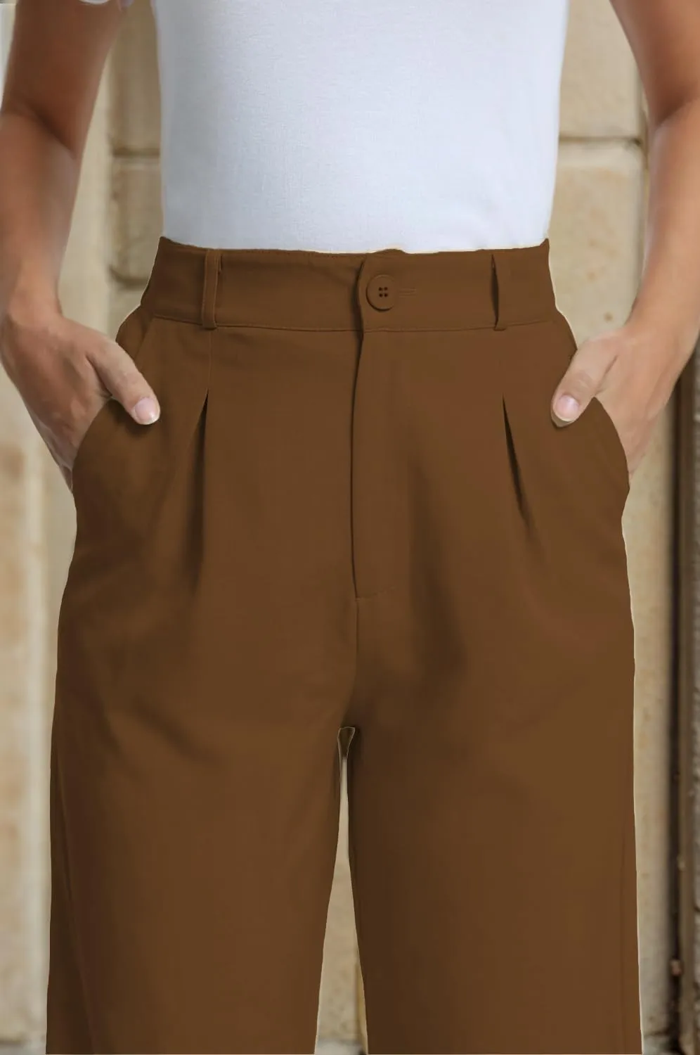 Casual Work Pants Women High Waisted with Pockets Ankle Length Business Traped Slacks Pants Trousers