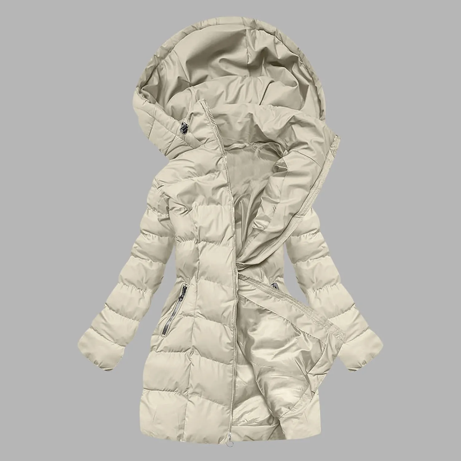 Ceboyel Womens Hooded Puffer Coats Zip Up Warm Winter Down Jackets Trendy 2024 Quilted Coat Clothing Outerwear Clothing