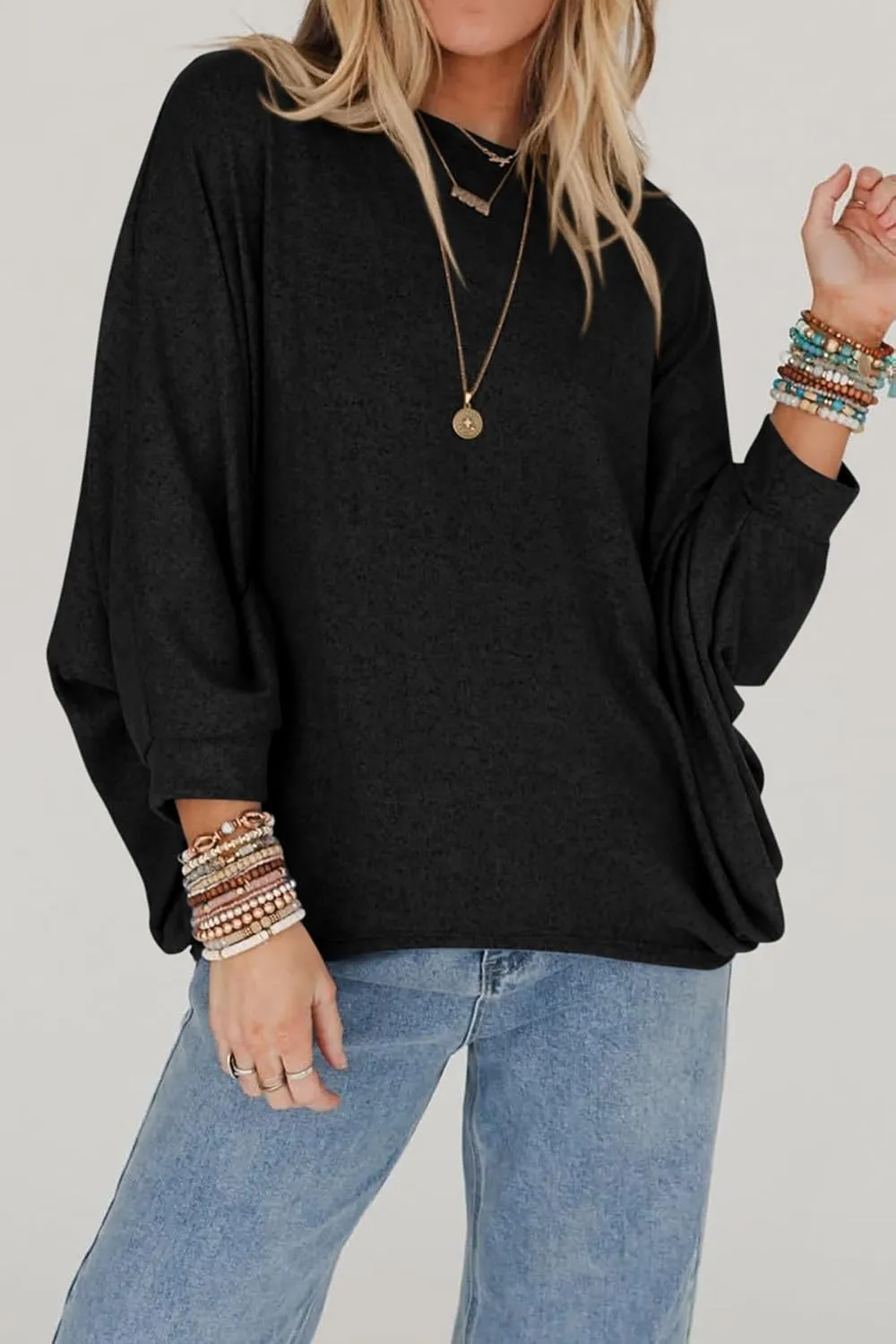 CFLONGE Fall Sweaters for Women 2024 Casual Pullover Off The Shoulder Sweater Batwing Long Sleeve Sweatshirt Knit Jumper Tops
