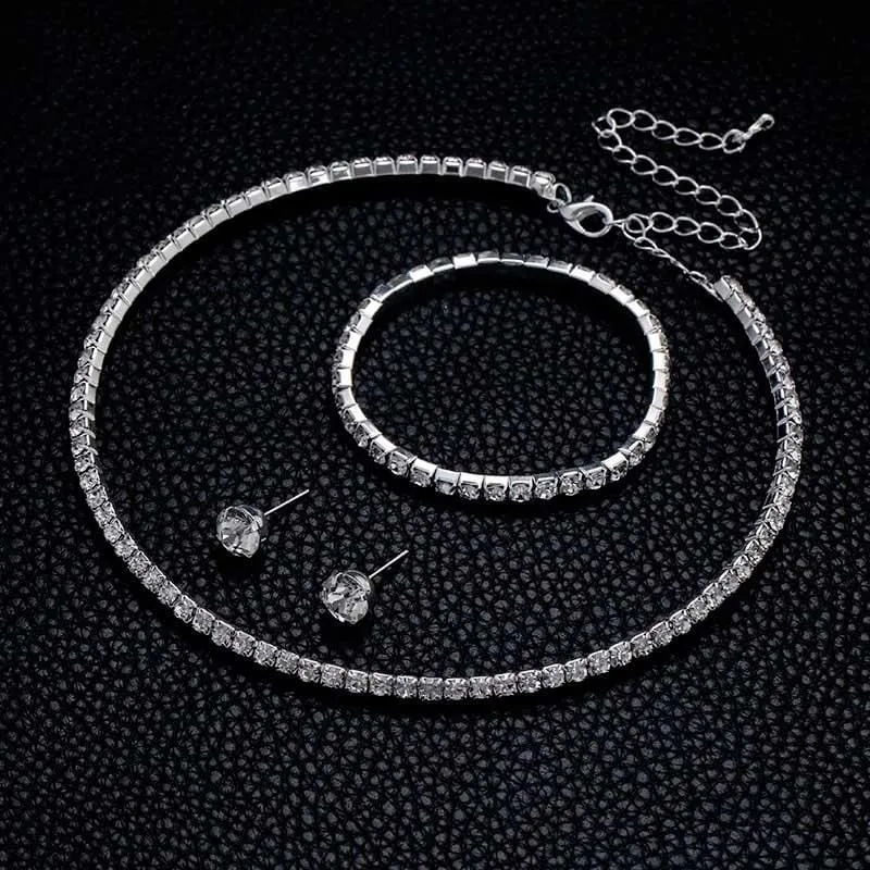 Charming Circle Crystal Necklace Earrings Bracelet Jewelry Sets | Bridelily