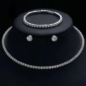 Charming Circle Crystal Necklace Earrings Bracelet Jewelry Sets | Bridelily