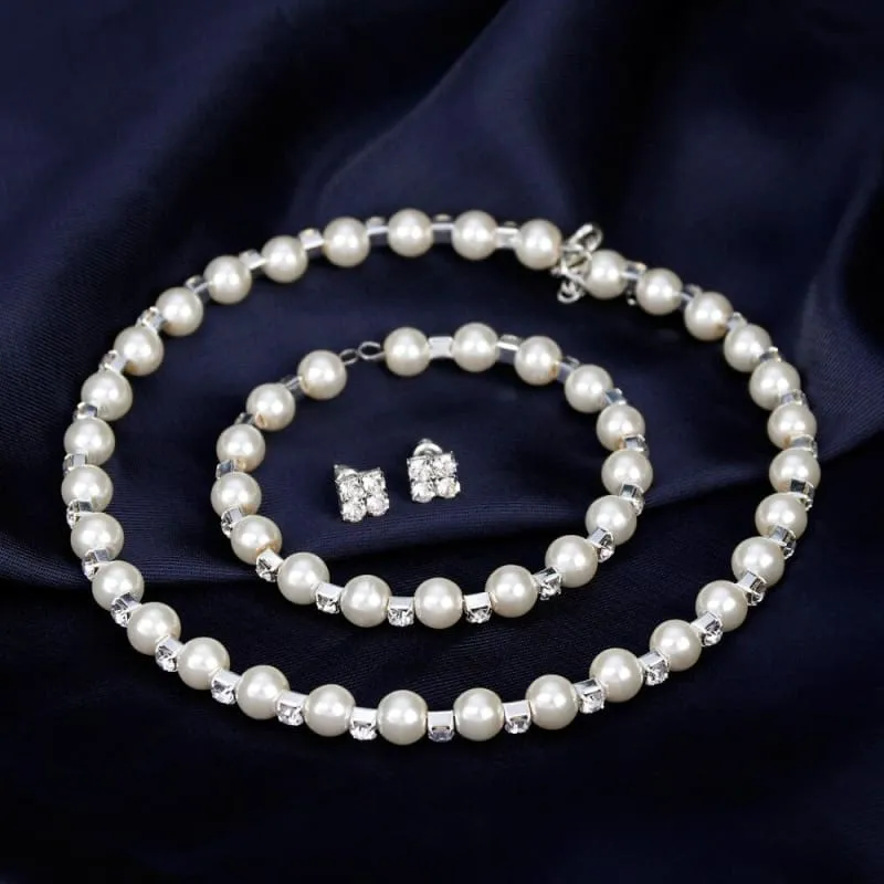 Charming Pearl Necklace Earrings Bracelet  Jewelry Sets | Bridelily