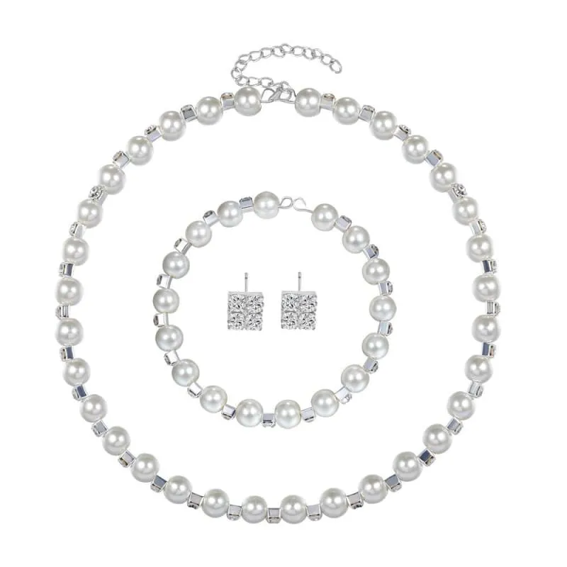 Charming Pearl Necklace Earrings Bracelet  Jewelry Sets | Bridelily