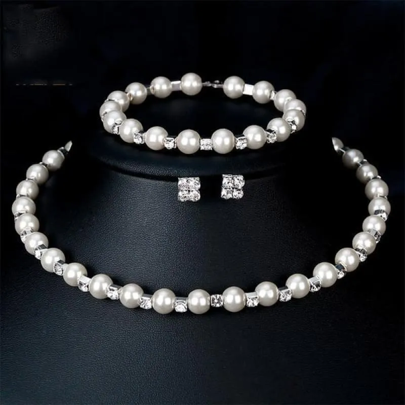 Charming Pearl Necklace Earrings Bracelet  Jewelry Sets | Bridelily