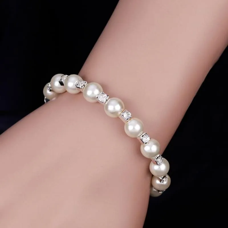 Charming Pearl Necklace Earrings Bracelet  Jewelry Sets | Bridelily