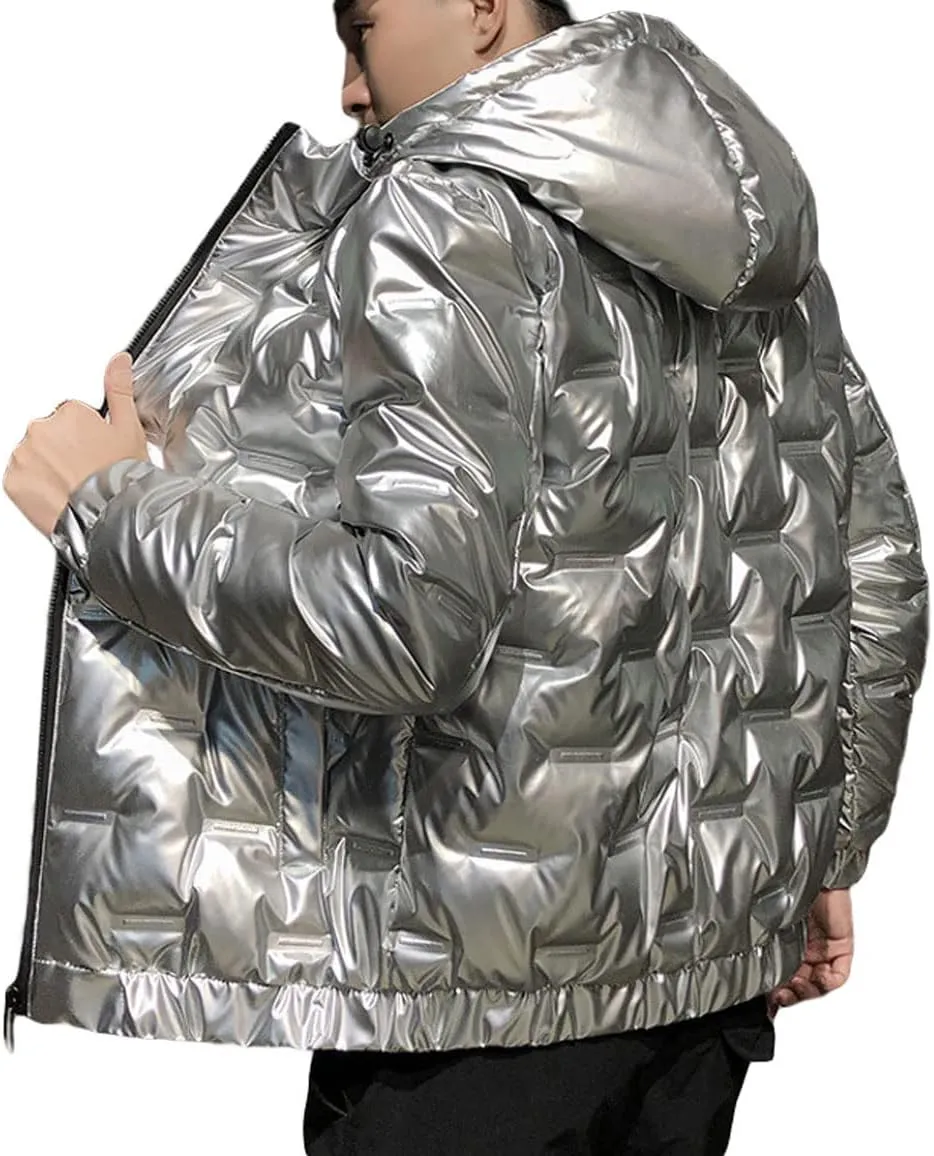 CHARTOU Men's Winter Metallic Zip Up Hooded Down Puffer Jacket Warm Parka Coat Waterproof Anorak