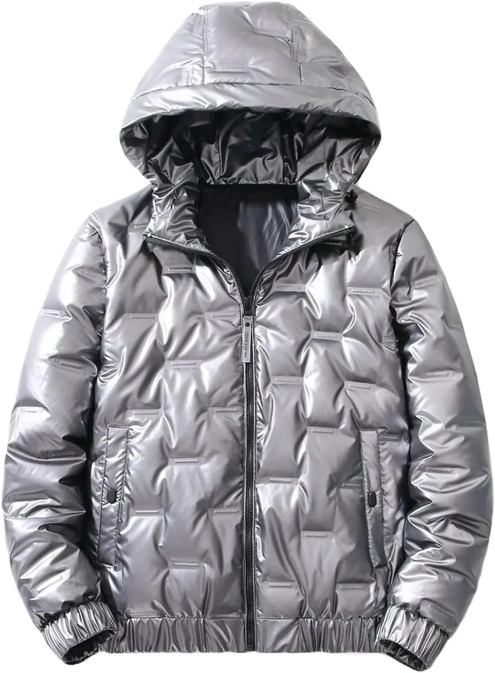 CHARTOU Men's Winter Metallic Zip Up Hooded Down Puffer Jacket Warm Parka Coat Waterproof Anorak