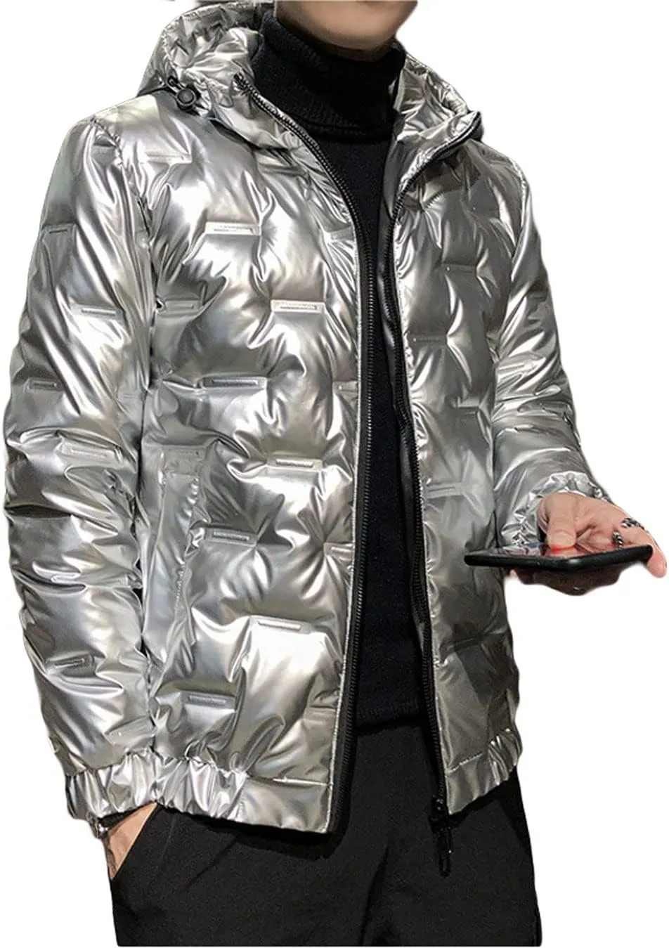 CHARTOU Men's Winter Metallic Zip Up Hooded Down Puffer Jacket Warm Parka Coat Waterproof Anorak