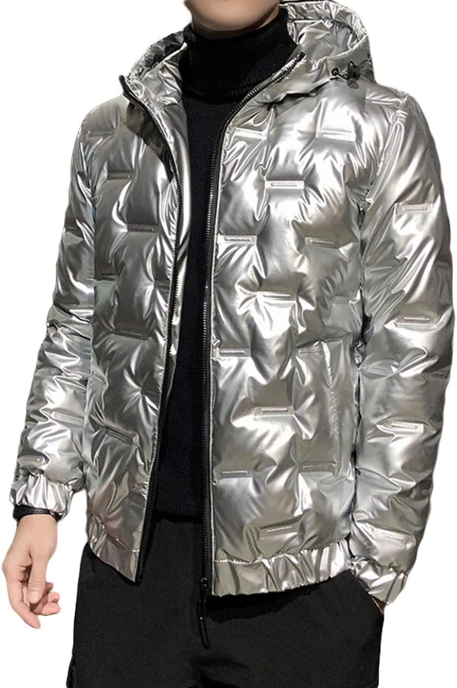 CHARTOU Men's Winter Metallic Zip Up Hooded Down Puffer Jacket Warm Parka Coat Waterproof Anorak