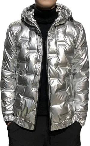 CHARTOU Men's Winter Metallic Zip Up Hooded Down Puffer Jacket Warm Parka Coat Waterproof Anorak