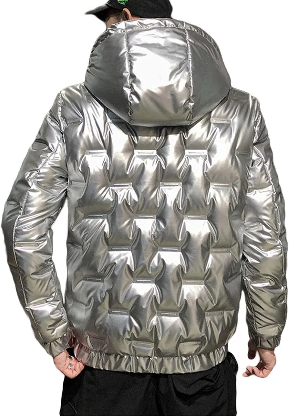 CHARTOU Men's Winter Metallic Zip Up Hooded Down Puffer Jacket Warm Parka Coat Waterproof Anorak