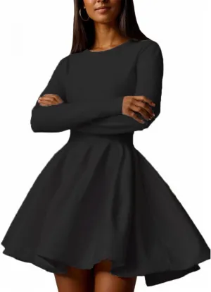 CHARTOU Women Basic Sweater Dress Long Sleeve Pleated Flared Knitted Short Dresses