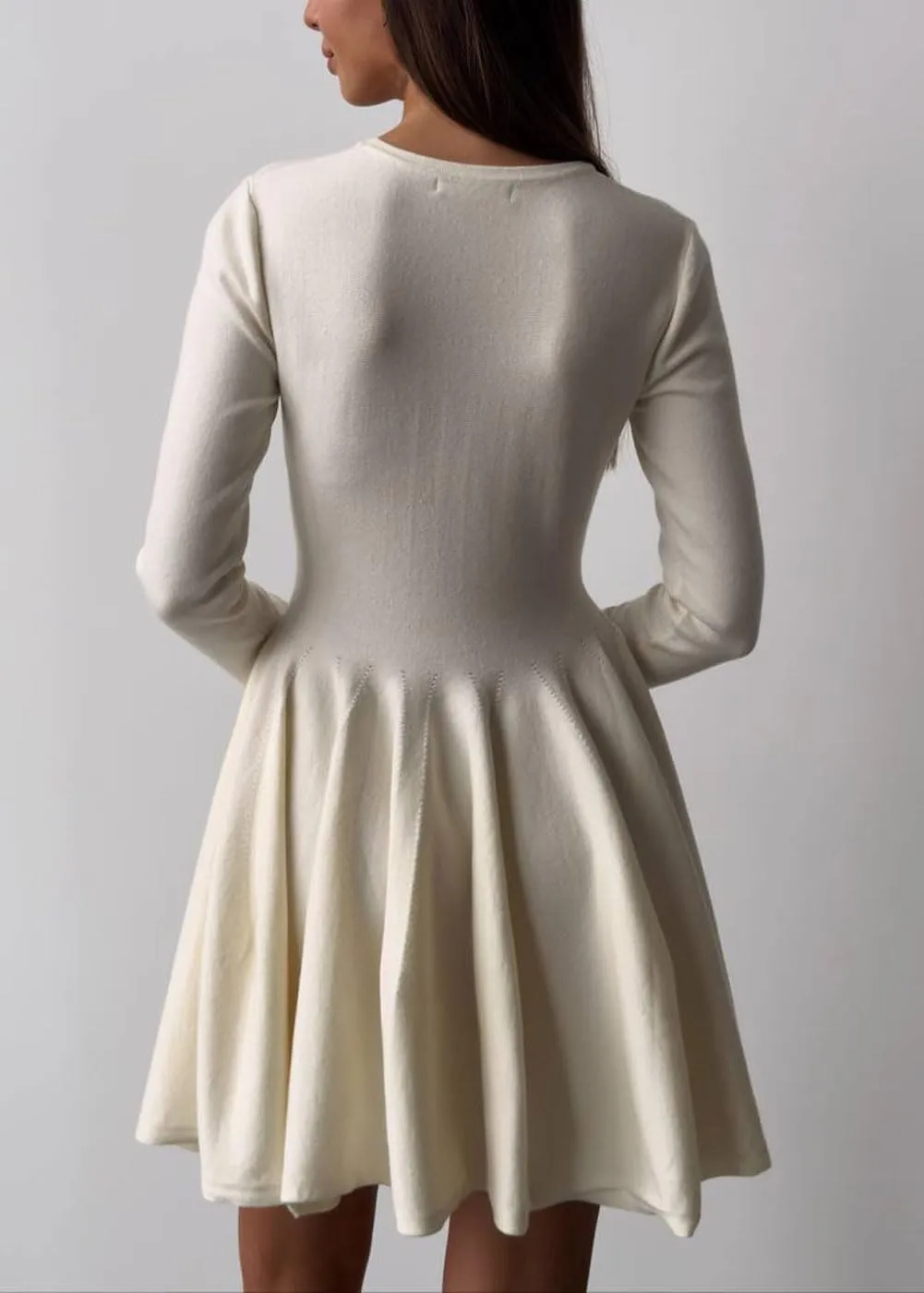 CHARTOU Women Basic Sweater Dress Long Sleeve Pleated Flared Knitted Short Dresses