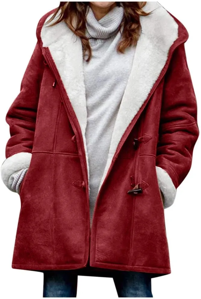 ChicCrate Winter Coats for Women 2025 Warm Sherpa Fleece Lined Distressed Jackets Parka Faux Suede Pea Coat Outerwear