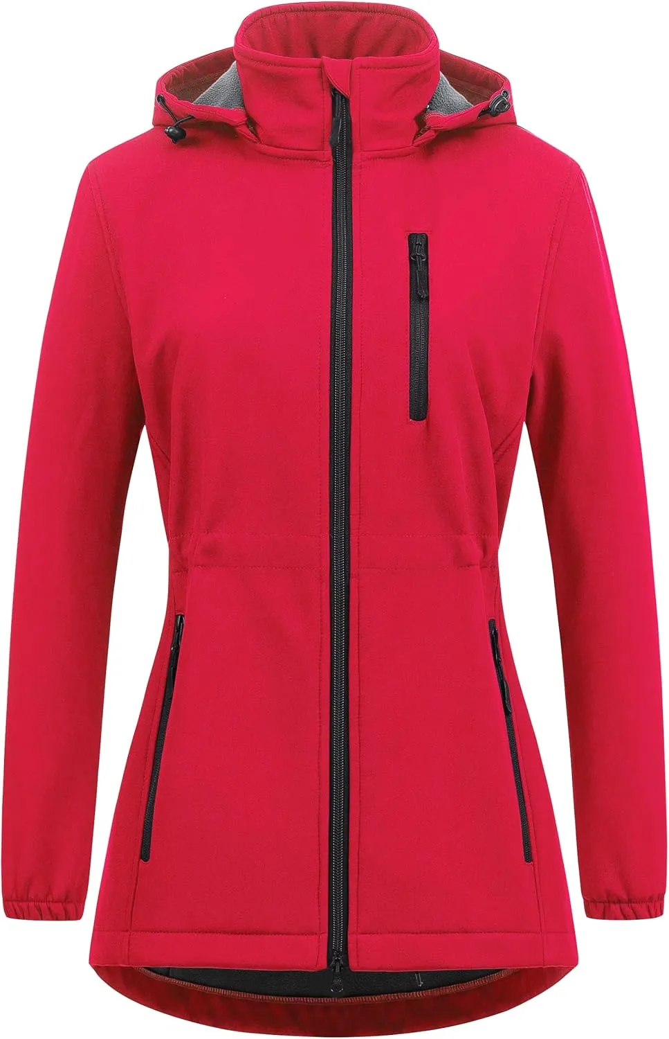 Chrisuno Women's Lightweight Long Softshell Fleece Lined Jacket Anorak Raincoat With Removable Hood
