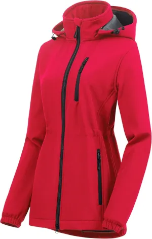 Chrisuno Women's Lightweight Long Softshell Fleece Lined Jacket Anorak Raincoat With Removable Hood