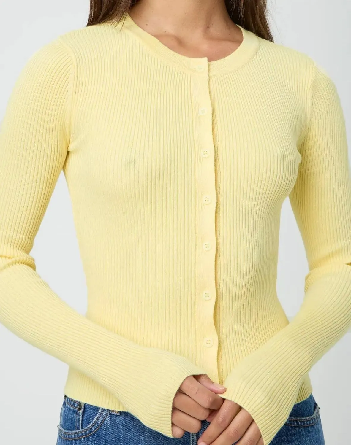 Cioatin Women Long Sleeve Button Up Ribbed Knit Crop Cardigan Y2K Slim Fit Round Neck Sweater Tshirt Fall Going Out Tops