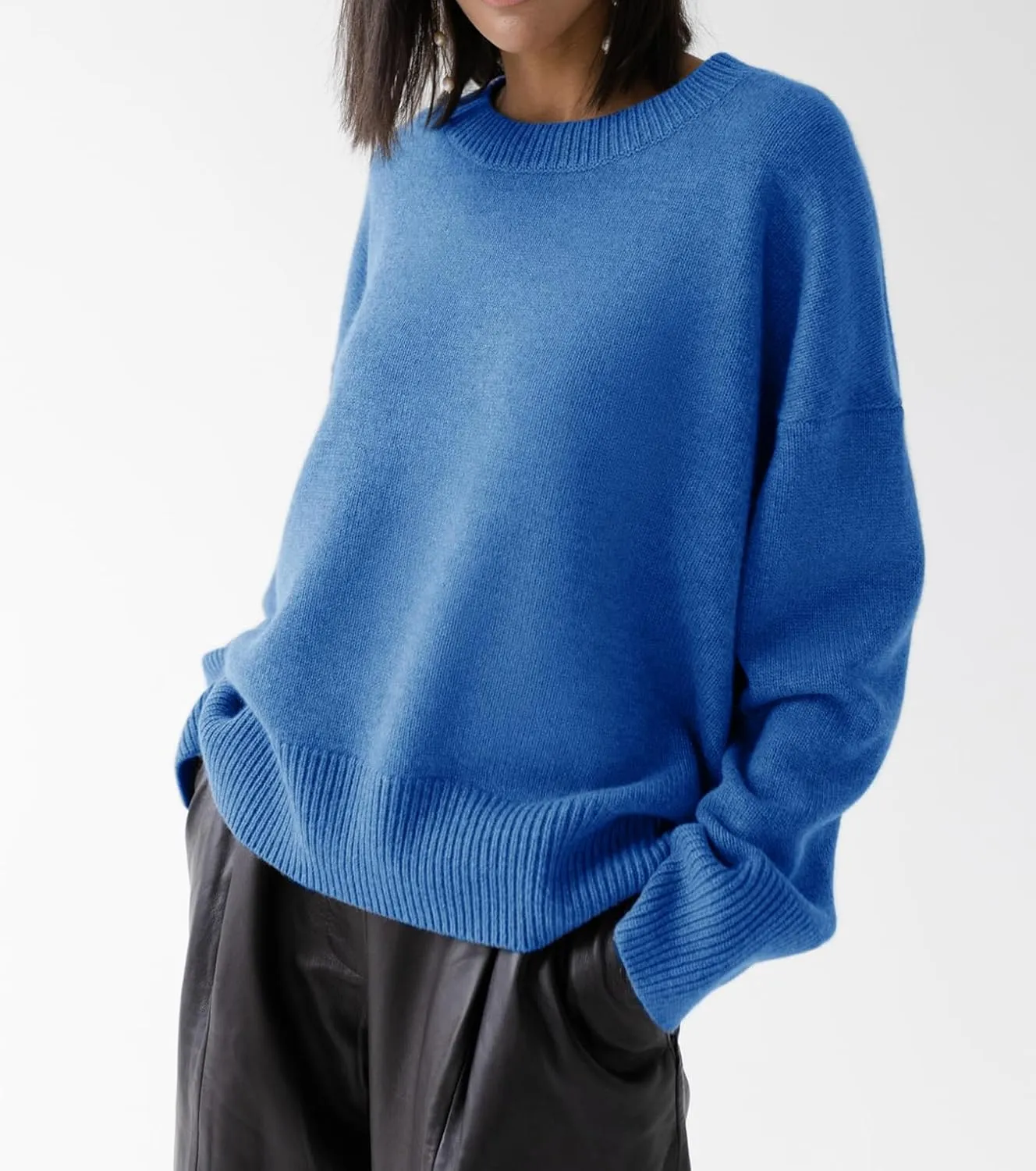 Ckikiou Oversized Crewneck Cute Slouchy High Low Sweater for Women Fall Winter Casual Long Sleeve Soft Knitted Pullover Top