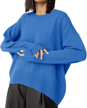 Ckikiou Oversized Crewneck Cute Slouchy High Low Sweater for Women Fall Winter Casual Long Sleeve Soft Knitted Pullover Top