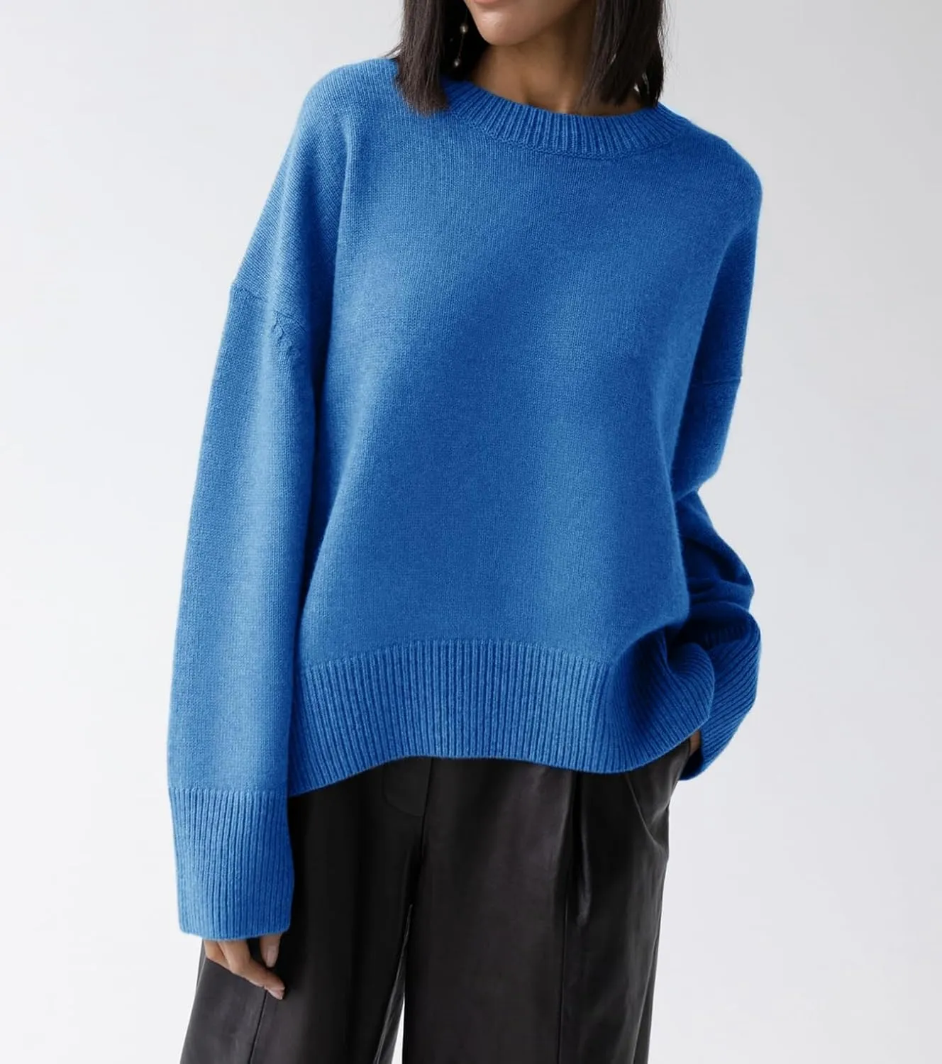Ckikiou Oversized Crewneck Cute Slouchy High Low Sweater for Women Fall Winter Casual Long Sleeve Soft Knitted Pullover Top